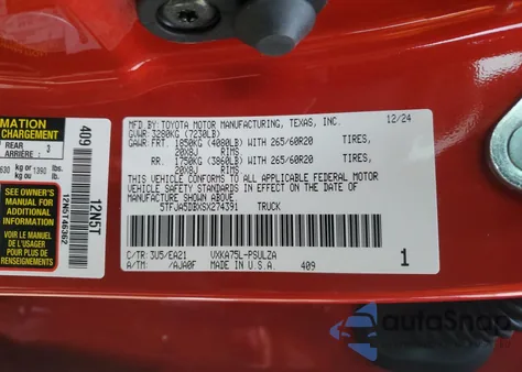 2025 Toyota Tundra Crewmax Limited z USA, uszkodzony, nr VIN 5TFJA5DBXSX274391